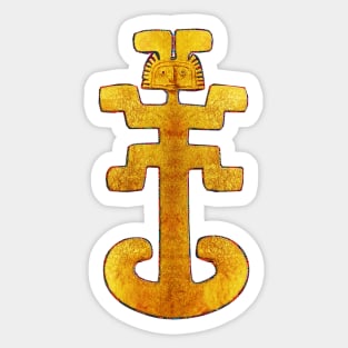 Digital Rendering of a Pre-Columbian Pendant in Gold Leaf on a Mola inspired Pattern Sticker